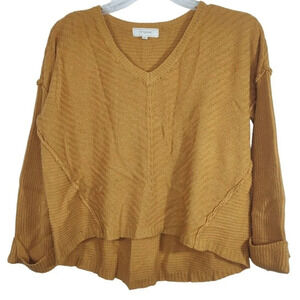 No Comment Brown Pullover V-neck Sweater Women Size M Long Sleeve FLAW